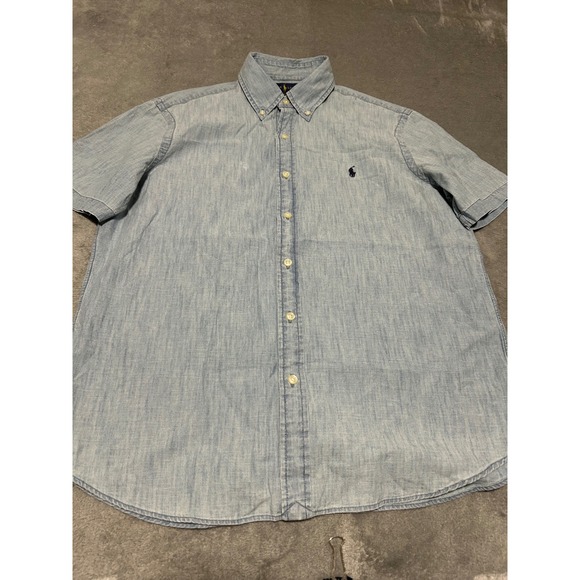 Ralph lauren denim button down shirt short sleeve medium RL‎ untucked fit - Picture 1 of 7
